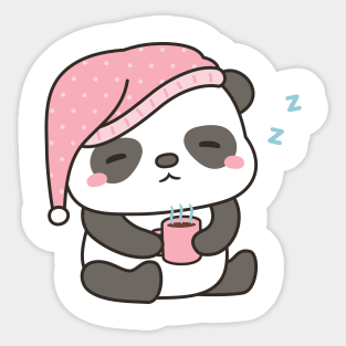 Cute Sleepy Little Panda With Coffee Sticker